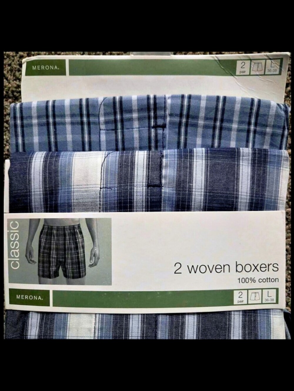 2008 Merona Men's Woven Boxers 2-Pack Size Large L 36-38 Blue Plaid Deadstock.